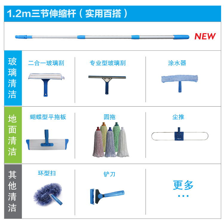 藍色三節(jié)快速鎖伸縮桿 帶快接桿頭 TLPS 312B